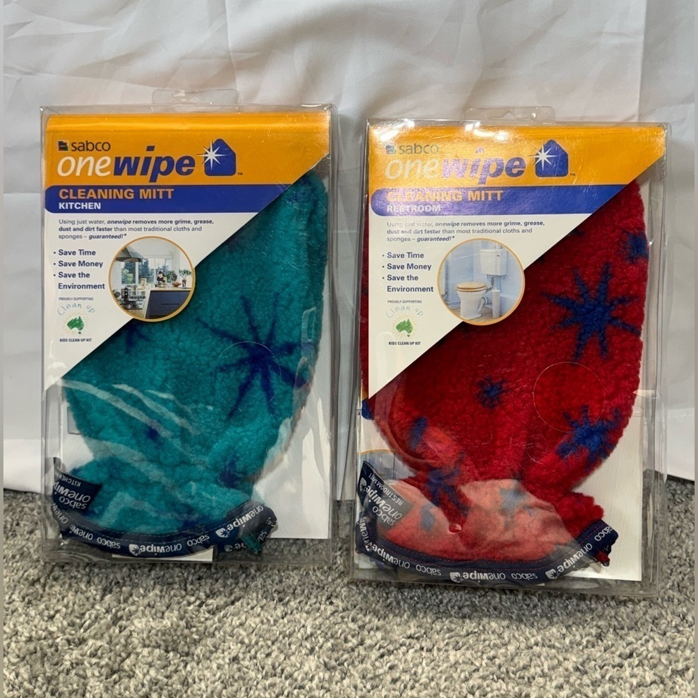 NWT Sabco One Wipe Cleaning Mitt Set - Bathroom & Kitchen